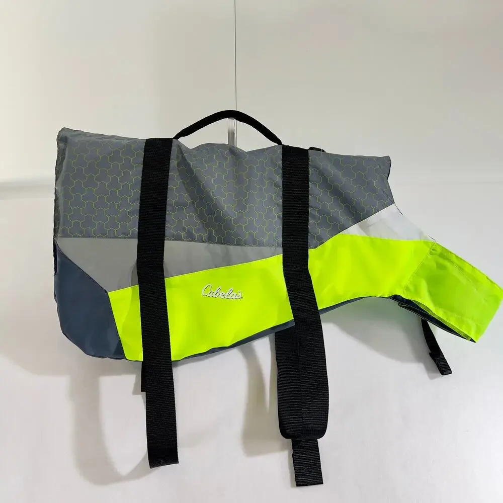 Dog Life Preserver Cabela's XL Black Grey and Bright Yellow Nylon & Hook/ Loop